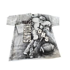 Vintage OHS Indians All Over Print Football T Shirt Screen Stars USA XL READ